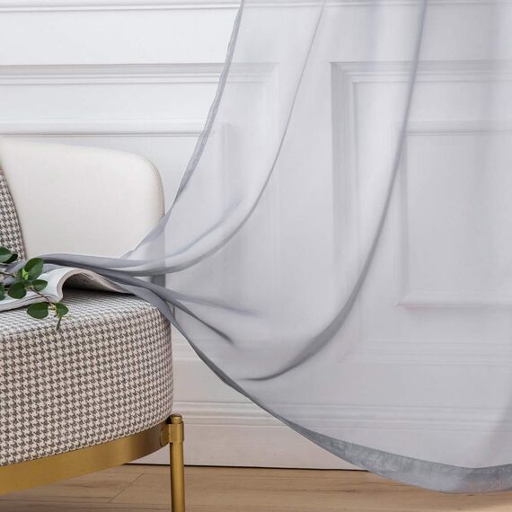 MIULEE 2er Set Voile Vorhang mit Ösen Transparente Gardine aus Voile Polyester Ösenschal Transparent Wohnzimmer Luftig Dekoschal für Schlafzimmer Hellgrau 260x140cm(HxB) Grommet Top