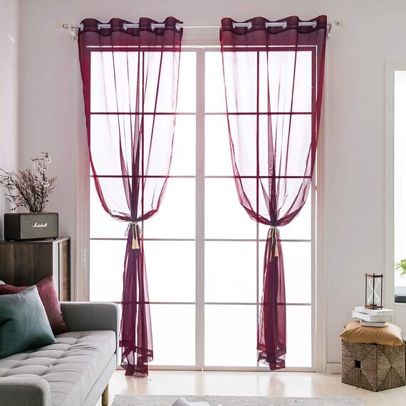MIULEE 2er Set Voile Vorhang Weihnachtsdeko mit Ösen Gardine aus Voile Polyester Ösenschal Transparent Wohnzimmer Luftig Dekoschal für Schlafzimmer rot 245 x 140cm (H x B), Grommet Top
