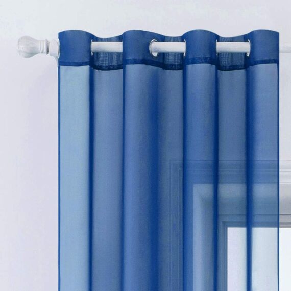 MIULEE 2er Set Voile Vorhang mit Ösen Gardine aus Voile Polyester Ösenschal Transparent Wohnzimmer Luftig Dekoschal für Schlafzimmer Dunkelblau 245 x 140cm (H x B), Grommet Top