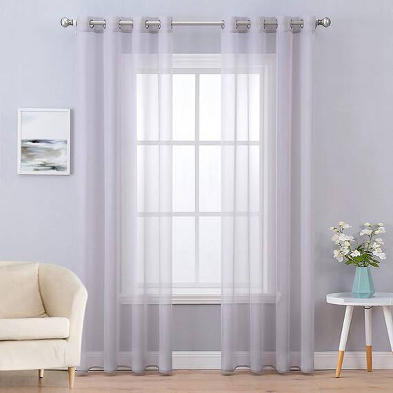 MIULEE 2er Set Voile Vorhang mit Ösen Transparente Gardine aus Voile Polyester Ösenschal Transparent Wohnzimmer Luftig Dekoschal für Schlafzimmer Hellgrau 215 x 140cm H x B, Grommet Top