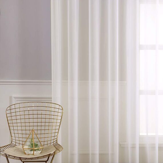 MIULEE 2er Set Voile Vorhang mit Ösen Transparente Gardine aus Voile Polyester Wohnzimmer Luftig Dekoschal für Schlafzimmer Elfenbein 280 x 140cm H x B, Grommet Top
