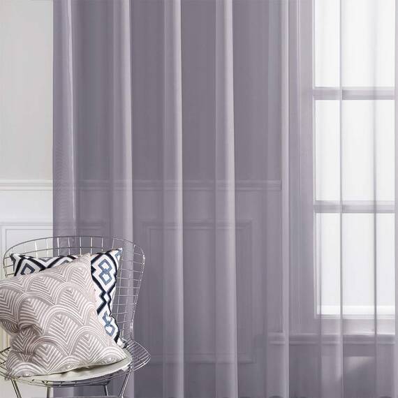 MIULEE 2er Set Voile Vorhang mit Ösen Transparente Gardine aus Voile Polyester Ösenschal Transparent Wohnzimmer Luftig Dekoschal für Schlafzimmer Hellgrau 215 x 140cm H x B, Grommet Top
