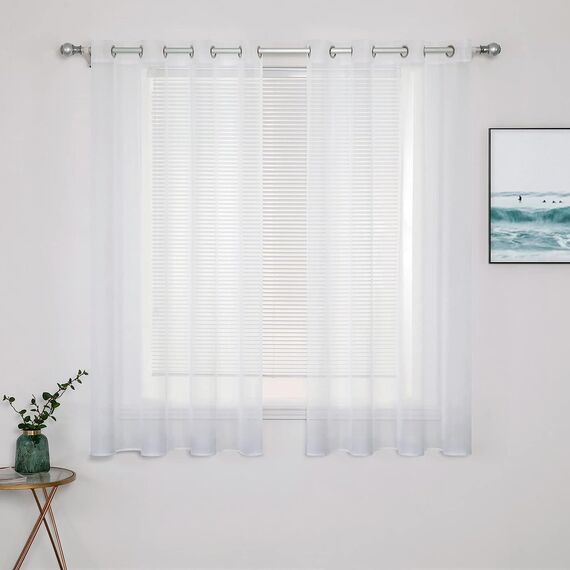 MIULEE 2er Set Voile Vorhang mit Ösen Transparente Optik Gardine Polyester Ösenschal Transparent Wohnzimmer für Schlafzimmer 137 x 140cm (H x B), Grommet Top Weiß