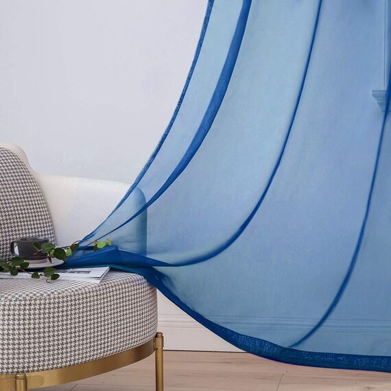 MIULEE 2er Set Voile Vorhang mit Ösen Gardine aus Voile Polyester Ösenschal Transparent Wohnzimmer Luftig Dekoschal für Schlafzimmer Dunkelblau 245 x 140cm (H x B), Grommet Top