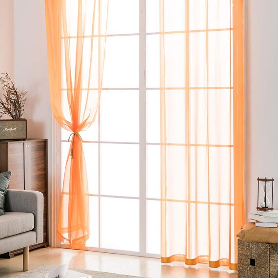 MIULEE 2er Set Voile Vorhang mit Ösen Optik Gardine aus Voile Polyester Ösenschal Transparent Wohnzimmer Fensterschal für Schlafzimmer Babyroom 145 x 140cm (H x B), Grommet Top Orange