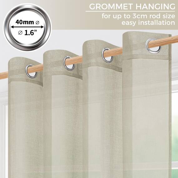 CUTEWIND Vorhänge Beige Kurz mit Ösen, Vorhang Transparent Gardinen Wohnzimmer Modern Kurz 2er Set 145 cm Lang, 140 cm Breit, Gardinen Schals Kurze Gardine Küche Fenster Sheer Curtains