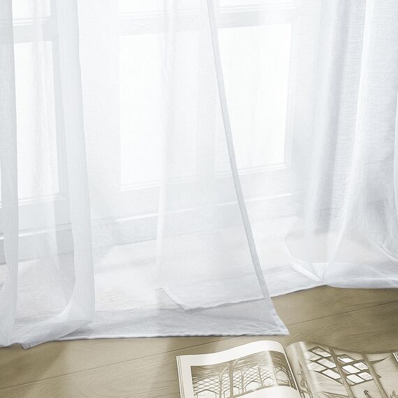 CUTEWIND Vorhänge Kurz mit Ösen Vorhänge Weiss Transparent Gardinen Küche Weiß Ösenvorhang Kurze Gardine Fenster für Schlafzimmer Wohnzimmer 2er Set, 122 cm Lang, 140 cm Breit