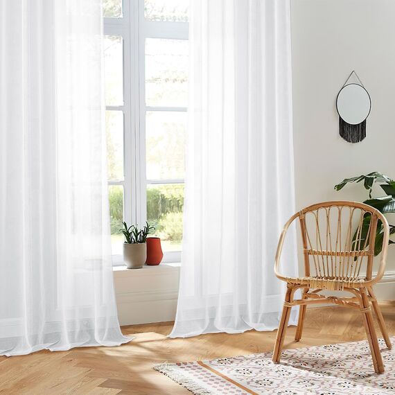 CUTEWIND Vorhänge Kurz mit Ösen Vorhänge Weiss Transparent Gardinen Küche Weiß Ösenvorhang Kurze Gardine Fenster für Schlafzimmer Wohnzimmer 2er Set, 122 cm Lang, 140 cm Breit