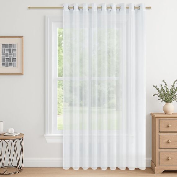 CUTEWIND Extra Breite Gardinen mit Ösen Wohnzimmer Modern 1 Stück, 240 cm Lang, 300 cm Breit, Ösenvorhang Transparent Vorhang Weiß Durchsichtig für Große Fenster Schlafzimmer