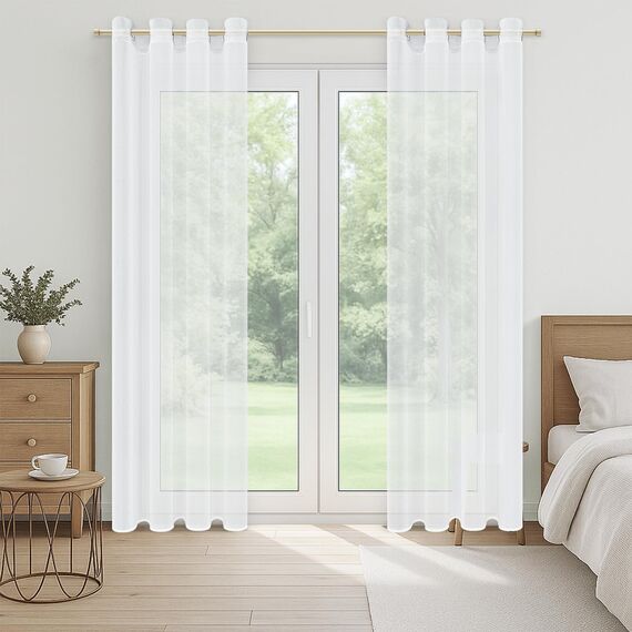 CUTEWIND Gardinen mit Ösen Voile Weiß Transparent für Große Fenster, 225 cm Lang, 200 cm Breit, 1 Stück Gardine Wohnzimmer Modern Vorhänge Ösenschal Schlafzimmer Curtains Living Room
