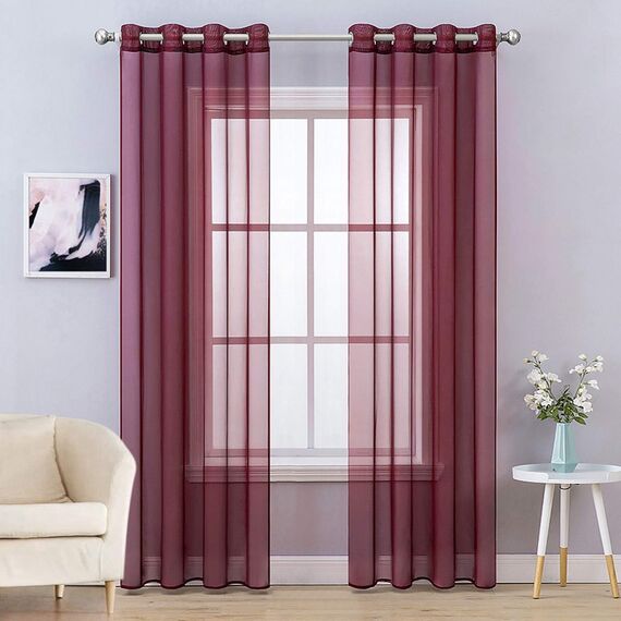 MIULEE 2er Set Voile Vorhang Weihnachtsdeko mit Ösen Transparente Gardine aus Voile Polyester Ösenschal Transparent Wohnzimmer Luftig Dekoschal für Schlafzimmer Rot 280 x 140cm H x B, Grommet Top
