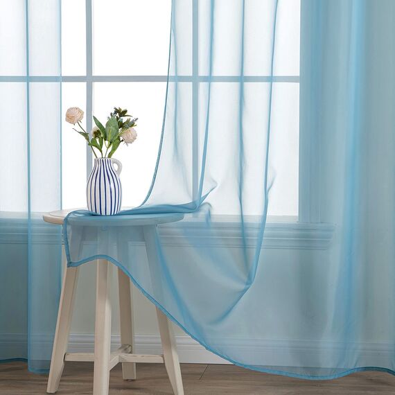 MIULEE 2er Set Voile Vorhang mit Ösen Transparente Gardine aus Voile Polyester Ösenschal Transparent Wohnzimmer Luftig Dekoschal für Schlafzimmer Grau Blau 280 x 140cm H x B, Grommet Top