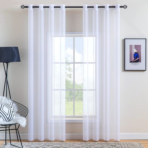 MIULEE 2er Set Voile Vorhang mit Ösen Transparente Gardine aus Voile Polyester Wohnzimmer Luftig Dekoschal für Schlafzimmer Weiß 260 x 140cm (H x B), Grommet Top