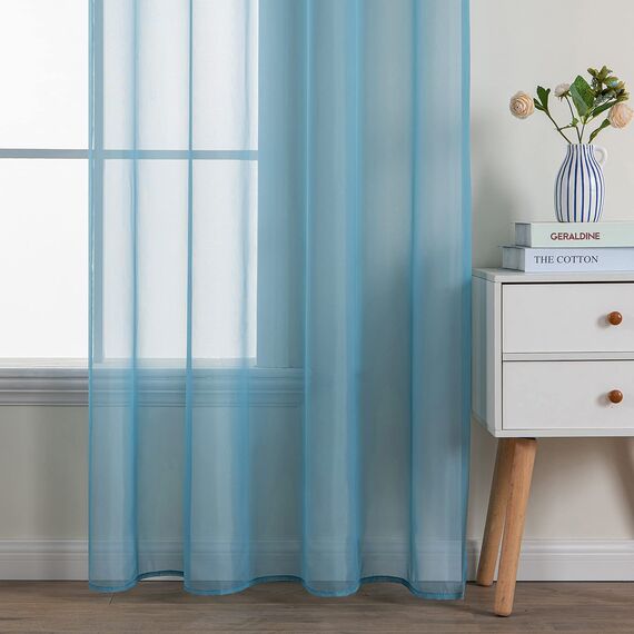MIULEE 2er Set Voile Vorhang mit Ösen Transparente Gardine aus Voile Polyester Ösenschal Transparent Wohnzimmer Luftig Dekoschal für Schlafzimmer Grau Blau 160 x 140cm H x B, Grommet Top
