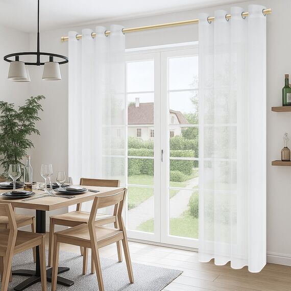 CUTEWIND Vorhang Weiß mit Ösen Transparent Extra Breit 1 Stück, Weiße Gardinen Voile Wohnzimmer 225 cm Lang, 300 cm Breit, Vorhänge Durchsichtig für Große Fenster Schlafzimmer Kinderzimmer