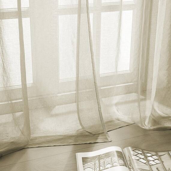 CUTEWIND Vorhänge Beige Kurz mit Ösen, Vorhang Transparent Gardinen Wohnzimmer Modern Kurz 2er Set 145 cm Lang, 140 cm Breit, Gardinen Schals Kurze Gardine Küche Fenster Sheer Curtains