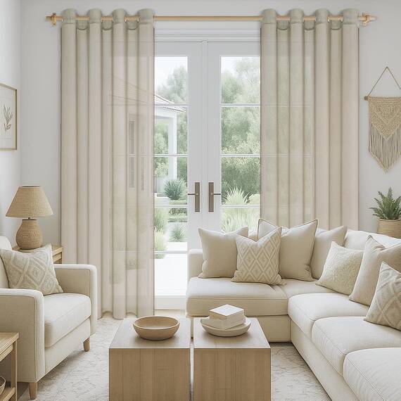 CUTEWIND Vorhänge Beige Kurz mit Ösen, Vorhang Transparent Gardinen Wohnzimmer Modern Kurz 2er Set 145 cm Lang, 140 cm Breit, Gardinen Schals Kurze Gardine Küche Fenster Sheer Curtains