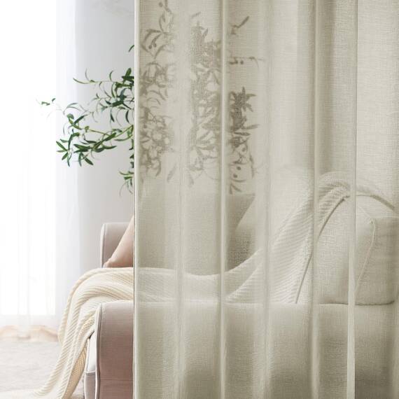 CUTEWIND Vorhänge Beige Kurz mit Ösen, Vorhang Transparent Gardinen Wohnzimmer Modern Kurz 2er Set 145 cm Lang, 140 cm Breit, Gardinen Schals Kurze Gardine Küche Fenster Sheer Curtains