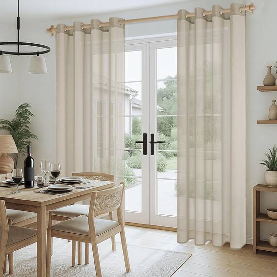 CUTEWIND Vorhänge Beige Kurz mit Ösen, Vorhang Transparent Gardinen Wohnzimmer Modern Kurz 2er Set 145 cm Lang, 140 cm Breit, Gardinen Schals Kurze Gardine Küche Fenster Sheer Curtains