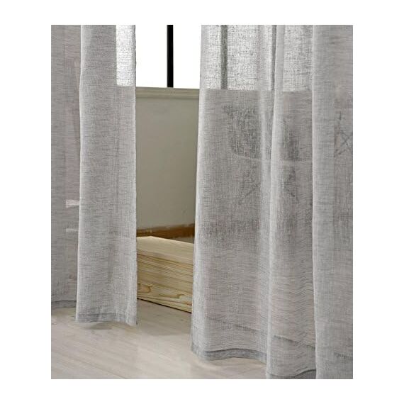 WOLTU 2er Set Gardinen, Vorhänge für Wohnzimmer Kinderzimmer Schlafzimmer, mit Kräuselband, Leinenoptik, Halbtransparent Voile, 140 x 245 cm, Hellgrau