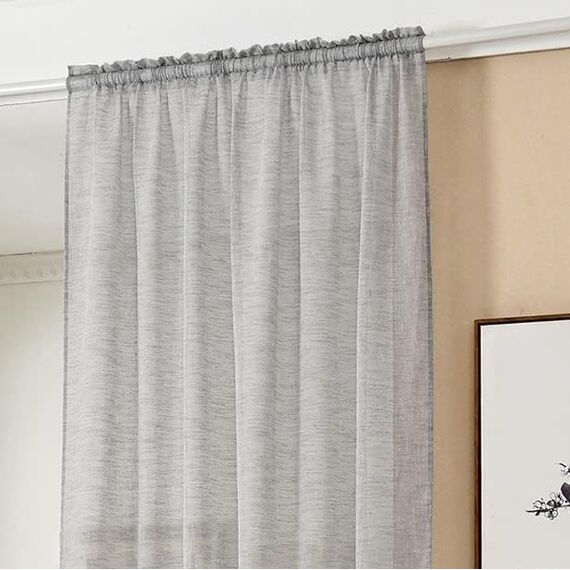 WOLTU 2er Set Gardinen, Vorhänge für Wohnzimmer Kinderzimmer Schlafzimmer, mit Kräuselband, Leinenoptik, Halbtransparent Voile, 140 x 245 cm, Hellgrau