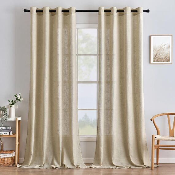 MIULEE Gardinen Vorhänge Schlafzimmer Vorhang Beige Gardine Wohnzimmer Leinenoptik Gardinen mit Ösen Fenster Halbtransparent Vorhang Modern Innen Balkontür Küche Vorhänge 140 x 215 cm