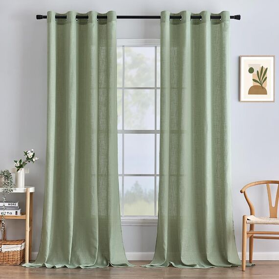 MIULEE Gardinen Vorhänge Schlafzimmer Vorhang Grün Gardine Wohnzimmer Leinenoptik Gardinen mit Ösen Fenster Halbtransparent Vorhang Modern Innen Balkontür Küche Vorhänge 140 x 245 cm