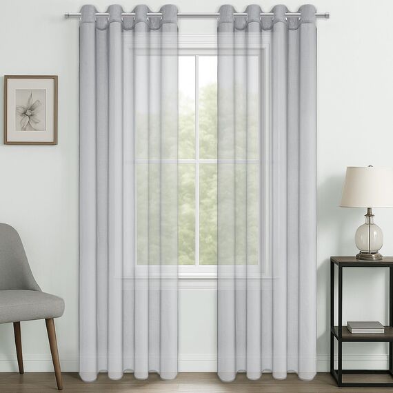 CUTEWIND Vorhang Grau Durchsichtig Voile Gardinen mit Ösen Wohnzimmer Modern Ösenvorhang 2er Set H 240 x B 140 cm, Vorhänge Transparent für Schlafzimmer Curtains Living Room