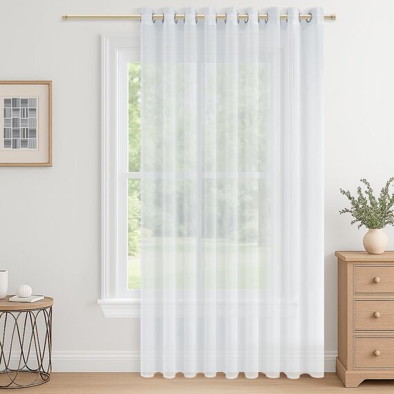 CUTEWIND Gardinen mit Ösen Weiß Transparent für Große Fenster, 245 cm Lang, 200 cm Breit, 1 Stück Gardine Wohnzimmer Modern Vorhänge Ösenschal Schlafzimmer Curtains Living Room Vorhang Voile