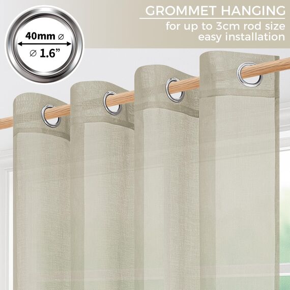 CUTEWIND Vorhang Beige Durchsichtig Voile Gardinen mit Ösen Wohnzimmer Modern Ösenvorhang 2er Set H 240 x B 140 cm, Vorhänge Transparent für Schlafzimmer Curtains Living Room