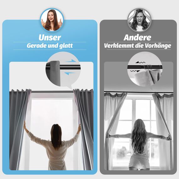 Schwarz Vorhangstange Ausziehbar Gardinenstange Curtain Rod Gardinenstangen für Fenster Outdoor (Schwarz Matt, 76 to 152 cm, A1,2Pcs)