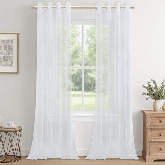 CUTEWIND Gardinen Weiß Transparent, Gardinenschals mit Ösen, Vorhang Schlafzimmer Durchsichtig Gardine Wohnzimmer Moderne 2er Set 260 cm Lang, 140 cm Breit, Sheer Curtains Ösenvorhang