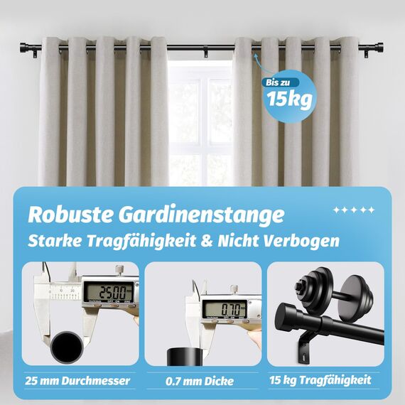 Schwarz Vorhangstange Ausziehbar Gardinenstange Curtain Rod Gardinenstangen für Fenster Outdoor (Schwarz Matt, 76 to 152 cm, A1,2Pcs)