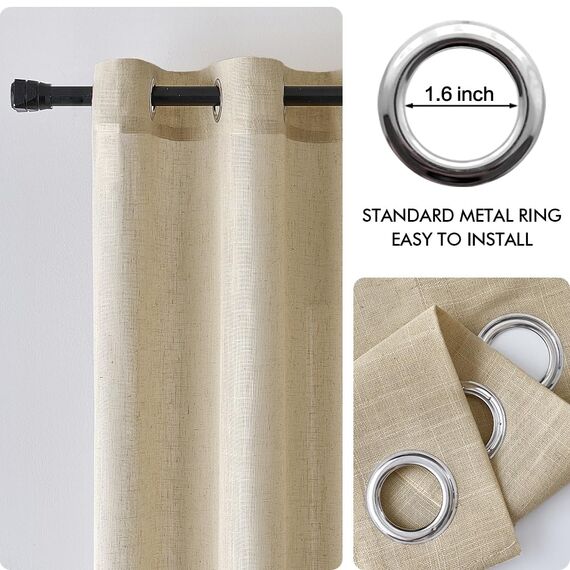 MIULEE Gardinen Vorhänge Schlafzimmer Vorhang Beige Gardine Wohnzimmer Leinenoptik Gardinen mit Ösen Fenster Halbtransparent Vorhang Modern Innen Balkontür Küche Vorhänge 140 x 215 cm