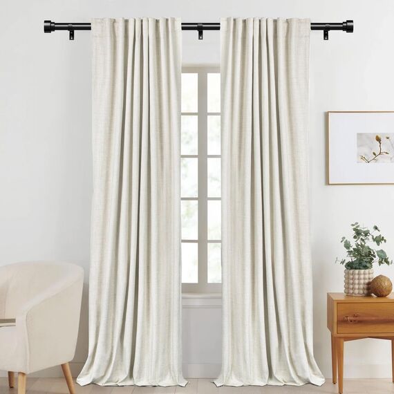 Schwarz Vorhangstange Ausziehbar Gardinenstange Curtain Rod Gardinenstangen für Fenster Outdoor (Schwarz Matt, 76 to 305 cm, A1,2Pcs)