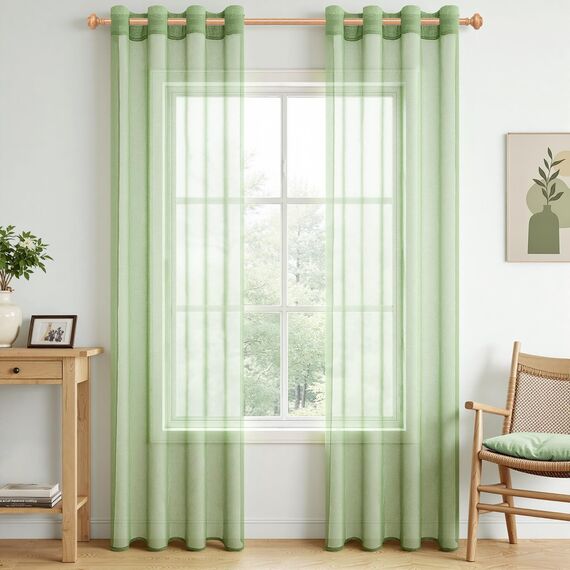 CUTEWIND Schlafzimmer Gardinen und Vorhänge Wohnzimmer Grün Transparent Ösenschal 2er Set 225 cm lang 140 cm Breit, Voile Gardinen mit Ösen Kinderzimmer Curtains Living Room