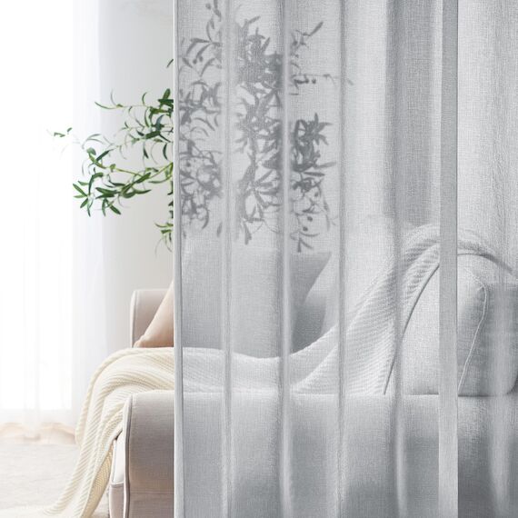 CUTEWIND Vorhänge Grau Wohnzimmer Modern Gardinen mit Ösen Transparent 2er Set, 225 cm Lang, 140 cm Breit, Gardinen Schal Vorhang Durchsichtig für Schlafzimmer Sheer Curtains