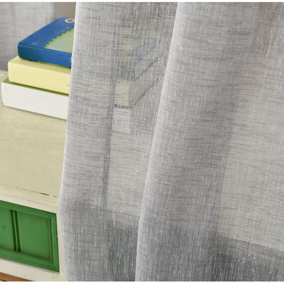 WOLTU 2er Set Gardinen, Vorhänge für Wohnzimmer Kinderzimmer Schlafzimmer, mit Kräuselband, Leinenoptik, Halbtransparent Voile, 140 x 245 cm, Hellgrau