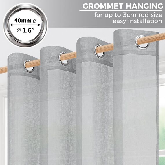 CUTEWIND Vorhang Grau Durchsichtig Voile Gardinen mit Ösen Wohnzimmer Modern Ösenvorhang 2er Set H 240 x B 140 cm, Vorhänge Transparent für Schlafzimmer Curtains Living Room