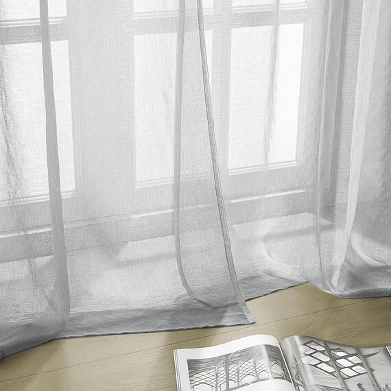 CUTEWIND Schlafzimmer Gardinen und Vorhänge Leinenoptik Gardinen Grau mit Ösen Vorhang Wohnzimmer Transparent Gardine Schal Ösenvorhang 2er Set, 245 cm Lang, 140 cm Breit