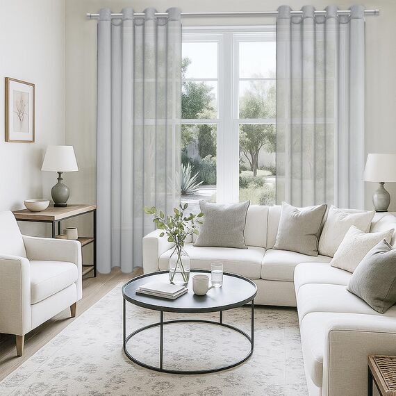 CUTEWIND Schlafzimmer Gardinen und Vorhänge Leinenoptik Gardinen Grau mit Ösen Vorhang Wohnzimmer Transparent Gardine Schal Ösenvorhang 2er Set, 245 cm Lang, 140 cm Breit