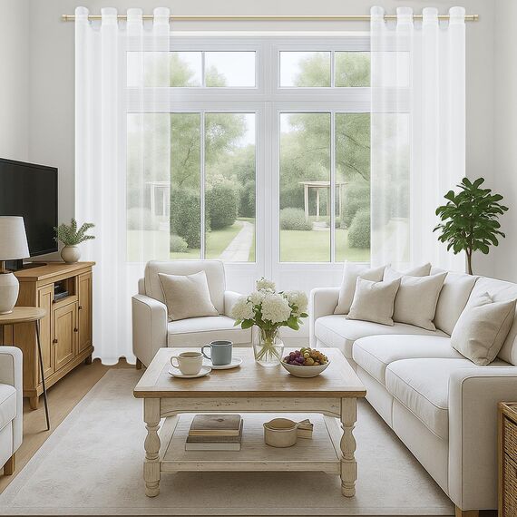 CUTEWIND Gardinen mit Ösen Weiß Transparent für Große Fenster, 245 cm Lang, 200 cm Breit, 1 Stück Gardine Wohnzimmer Modern Vorhänge Ösenschal Schlafzimmer Curtains Living Room Vorhang Voile