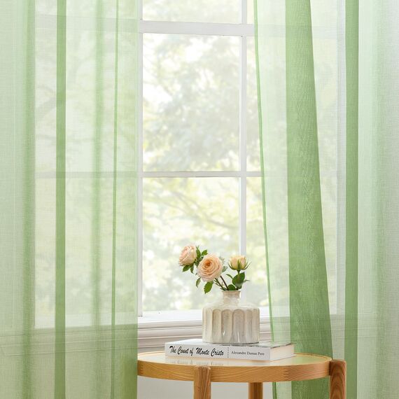 CUTEWIND Schlafzimmer Gardinen und Vorhänge Wohnzimmer Modern 2er Set, Vorhang Kinderzimmer Grün Durchsichtig, Stores Gardinen mit Ösen Transparent Ösenvorhang 245 cm Lang 140 cm Breit