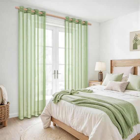 CUTEWIND Schlafzimmer Gardinen und Vorhänge Wohnzimmer Grün Transparent Ösenschal 2er Set 225 cm lang 140 cm Breit, Voile Gardinen mit Ösen Kinderzimmer Curtains Living Room