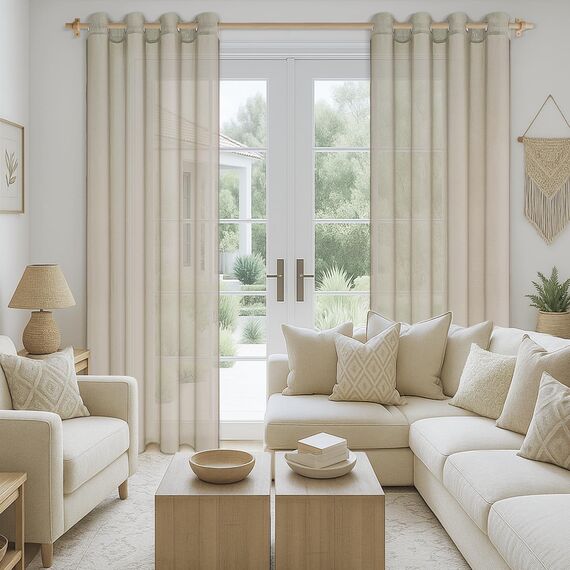 CUTEWIND Schlafzimmer Gardinen und Vorhänge 2er Set, Vorhang Wohnzimmer Modern, Gardinen mit Ösen Transparent Vorhänge Beige Durchsichtig, Ösenvorhang Gardinenschals 245 cm Lang, 140 cm Breit