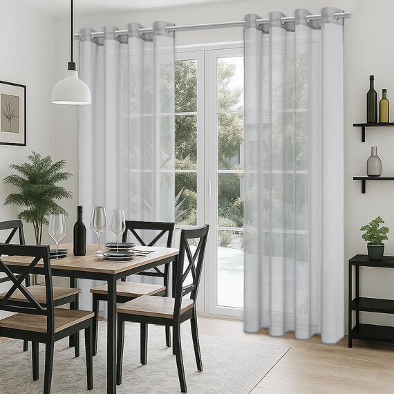 CUTEWIND Gardinen aus Polyester mit Ösen Halbtransparent Einfarbige Vohänge für Wohnzimmer Schlafzimmer 2 Stücke Grau 140 x 260cm(B x H)