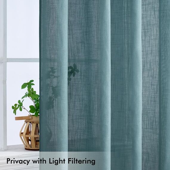 MIULEE Gardinen Vorhänge Schlafzimmer Vorhang Blau Gardine Wohnzimmer Leinenoptik Gardinen mit Ösen Fenster Halbtransparent Vorhang Modern Innen Balkontür Küche Vorhänge 140 x 225 cm