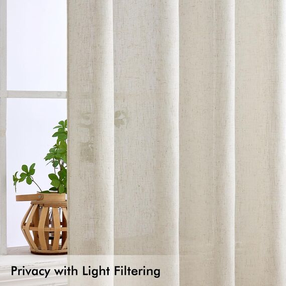 MIULEE Gardinen Vorhänge Schlafzimmer Vorhang Weiß Gardine Wohnzimmer Leinenoptik Gardinen mit Ösen Fenster Halbtransparent Vorhang Modern Innen Balkontür Küche Vorhänge 140 x 215 cm