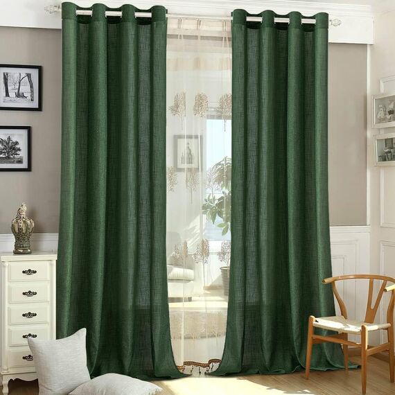 MIULEE Gardinen Vorhänge Schlafzimmer Vorhang Dunkelgrün Gardine Wohnzimmer Leinenoptik Gardinen mit Ösen Fenster Halbtransparent Vorhang Modern Innen Balkontür Küche Vorhänge 140 x 260 cm