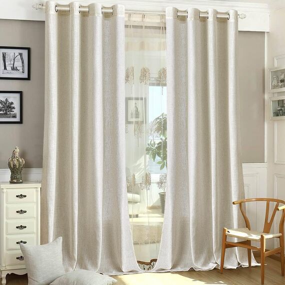 MIULEE Gardinen Vorhänge Schlafzimmer Vorhang Weiß Gardine Wohnzimmer Leinenoptik Gardinen mit Ösen Fenster Halbtransparent Vorhang Modern Innen Balkontür Küche Vorhänge 140 x 215 cm